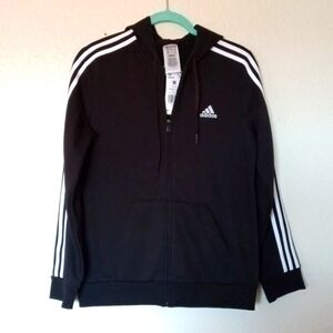 Adidas Black Hoodie with White Stripes, Woman's, Medium
